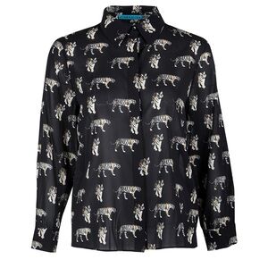 Alice + Olivia Black Tiger Print Blouse